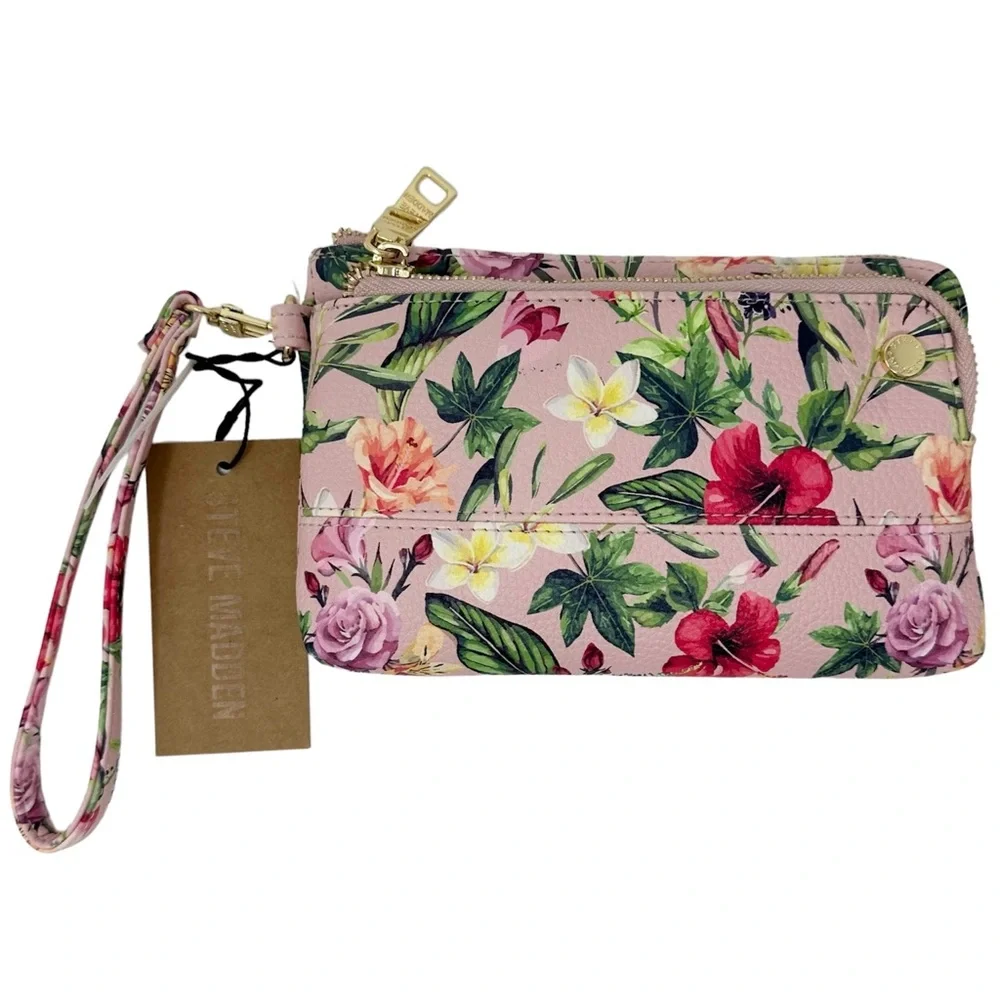 Steve Madden Pink Floral Pouch Wallet Wristlet NWT